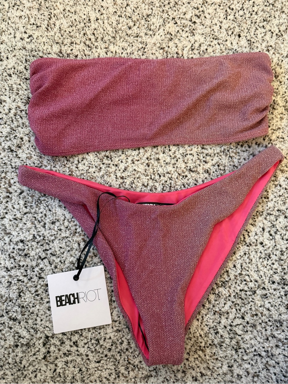 Beach Riot Shimmery Rose Strapless Bikini Set